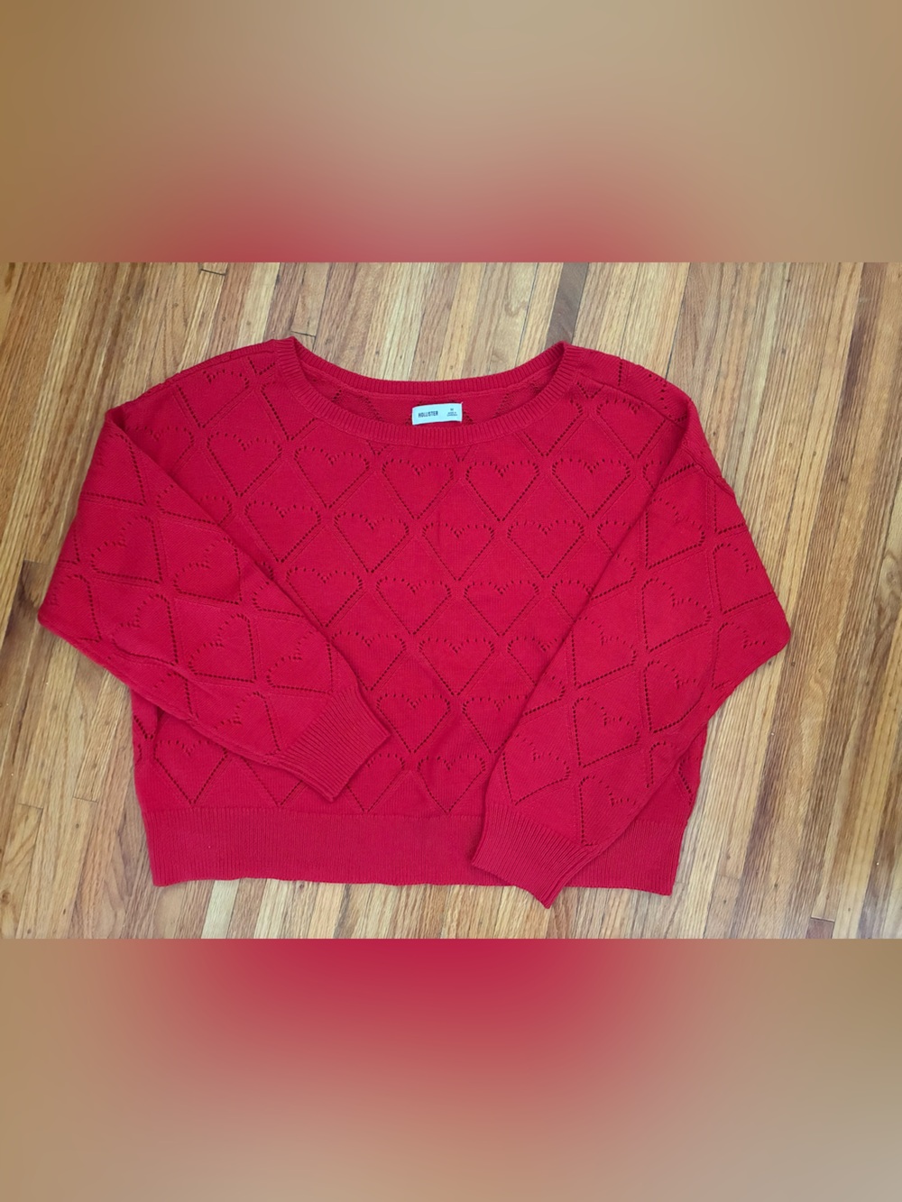 Hollister Red Heart-Pattern Crewneck Sweater